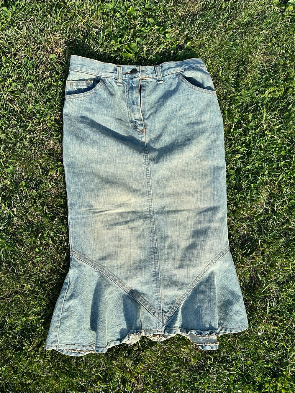 Light Blue Denim Mermaid Hem Skirt